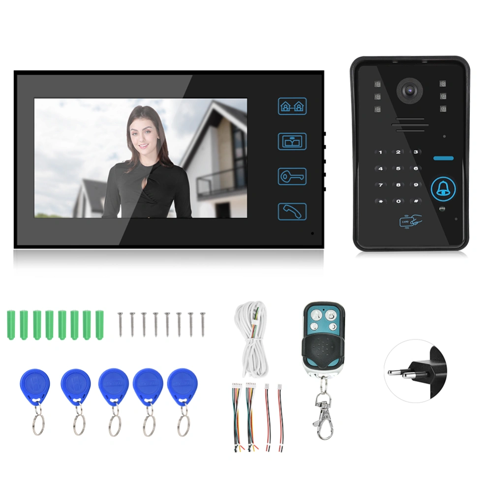 7in Wired Video Doorbell Password Card Remote Control Night Vision Doorphone 100-240VEU