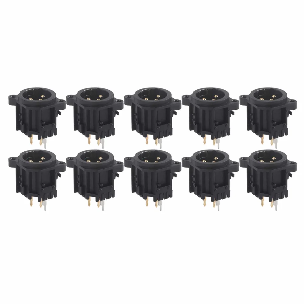 10pcs 3-Core XLR Male Socket Audio Connector Mount Chassis Gold-Plated Copper