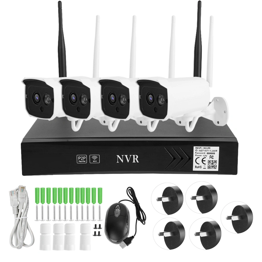 110-240V WIFI P2P 4CH 1080P IR Surveillance System NVR Wireless Security Camera KitAU Plug