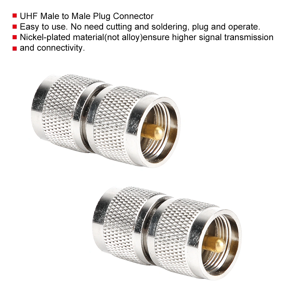 2Pcs PL259 UHF Male to Male Plug Connector RF Coaxial Coax Adapter