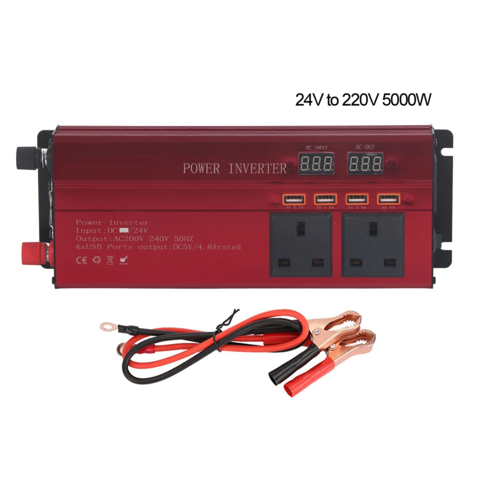 12V/24V to 220V Car Solar Voltage Inverter High Power 3000W/4000W/5000W Red UK Type24V to 220V 4000W