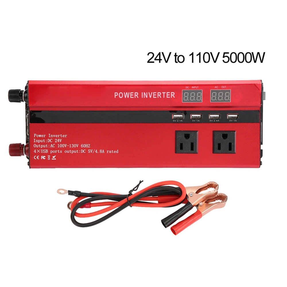 Aluminum Alloy Solar Voltage Inverter High Power Correction Sine Waves USB Charging Port Red US Plug