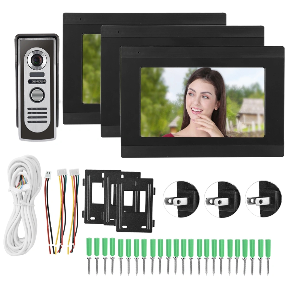 7in 1080P 3 Monitors Video Intercom Wired Wifi Doorbell Night Vision Door Camera 100-240VUS