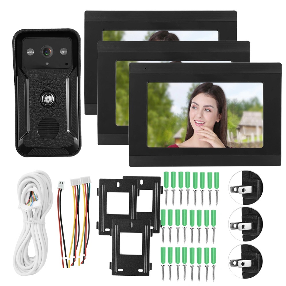 7in Wired Wifi 3 Monitors 1080P HD Video Doorbell Doorphone Night Vision Camera 100-240VUS