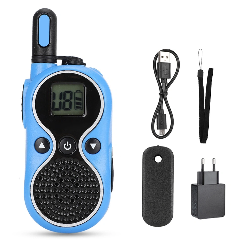 Ultra Thin Mini Walkie Talkie 2W USB Wireless Portable Two Way Radio 110-240V(Blue EU)