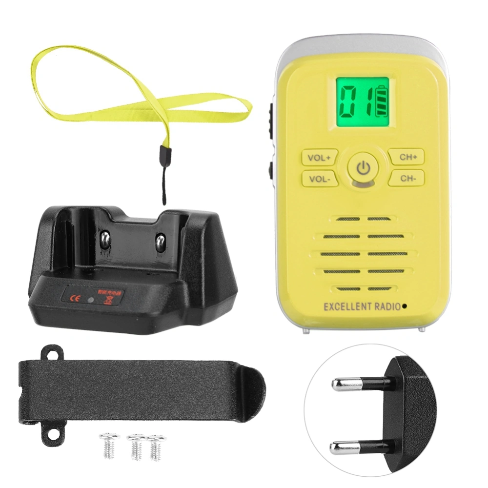 Q3 FM ABS Mini Wireless Walkie Talkie 110-240V 400-470MHZ Waterproof Ultra Thin 2-Way Radio(Yellow EU Plug)