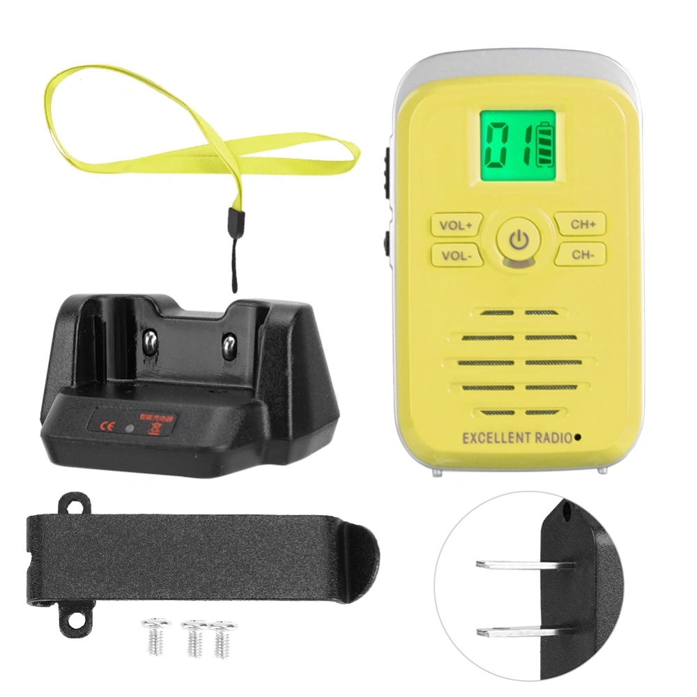 Q3 FM ABS Mini Wireless Walkie Talkie 110-240V 400-470MHZ Waterproof Ultra Thin 2-Way Radio(Yellow US Plug)