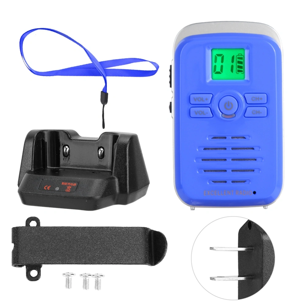 Q3 FM ABS Mini Wireless Walkie Talkie 110-240V 400-470MHZ Waterproof Ultra Thin 2-Way Radio(Blue US Plug)