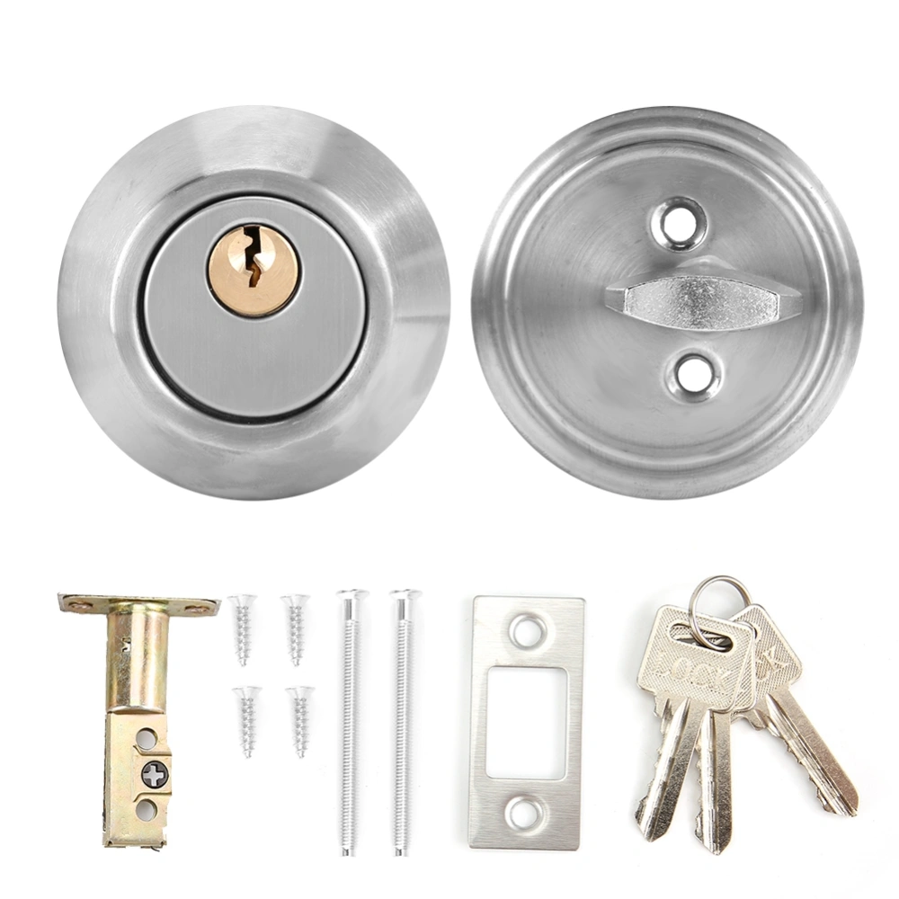 Stainless Steel Single Cylinder Safety Anti Theft Bedroom Door Lock with Keys (Silver)