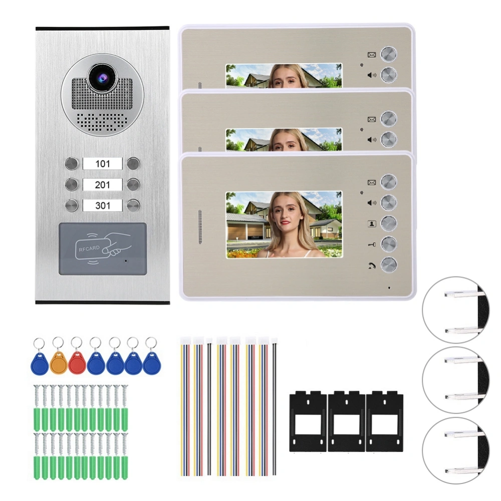 4.3in 3 Monitors Video Intercom Night Vision Doorbell Intelligent Doorphone System 100-240V(US)