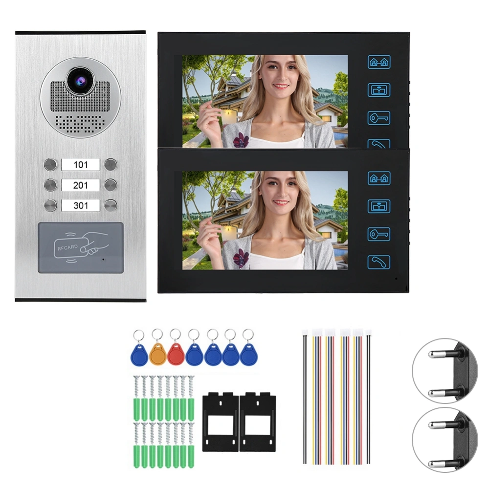 7in 2 Monitors RFID Home Video Access Doorbell Doorphone with Ir cUT Camera 100-240V (EU)