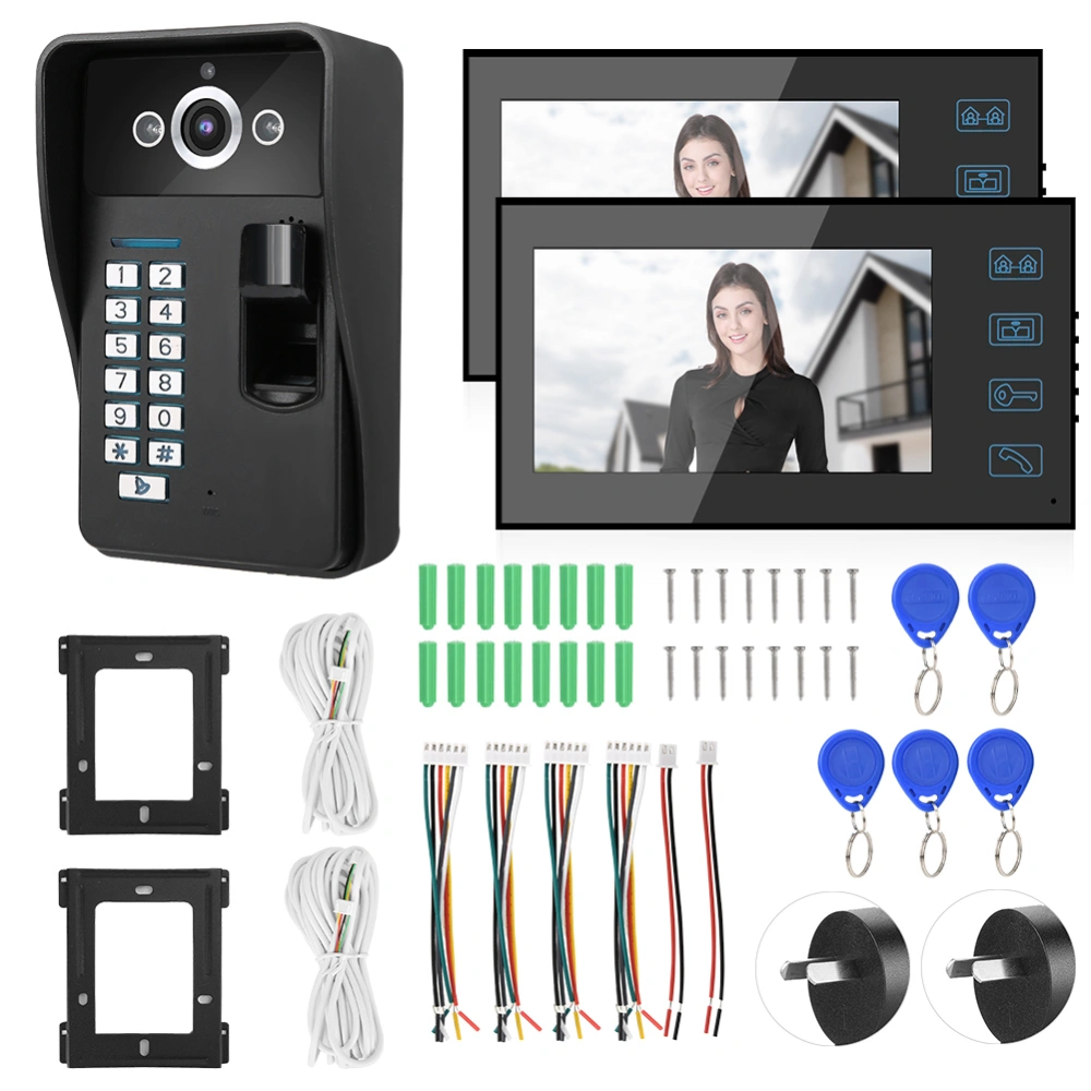 7in Fingerprint RFID Password Video Intercom 2 Monitor Wired Doorbell Access System100-240VAU