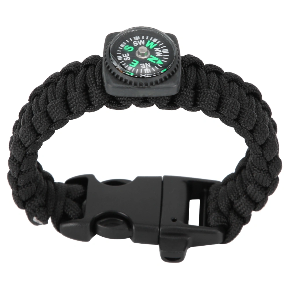 Outdoor Emergency Survival Paracord Bracelet Wristband with Whistle Compass(Black)