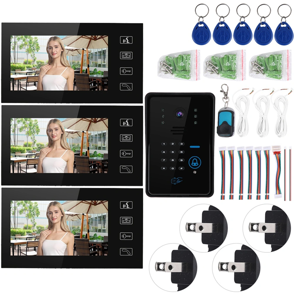 7inches Wired Video Doorbell Intercom System Card Password Remote Control 110-240V(US Plug)