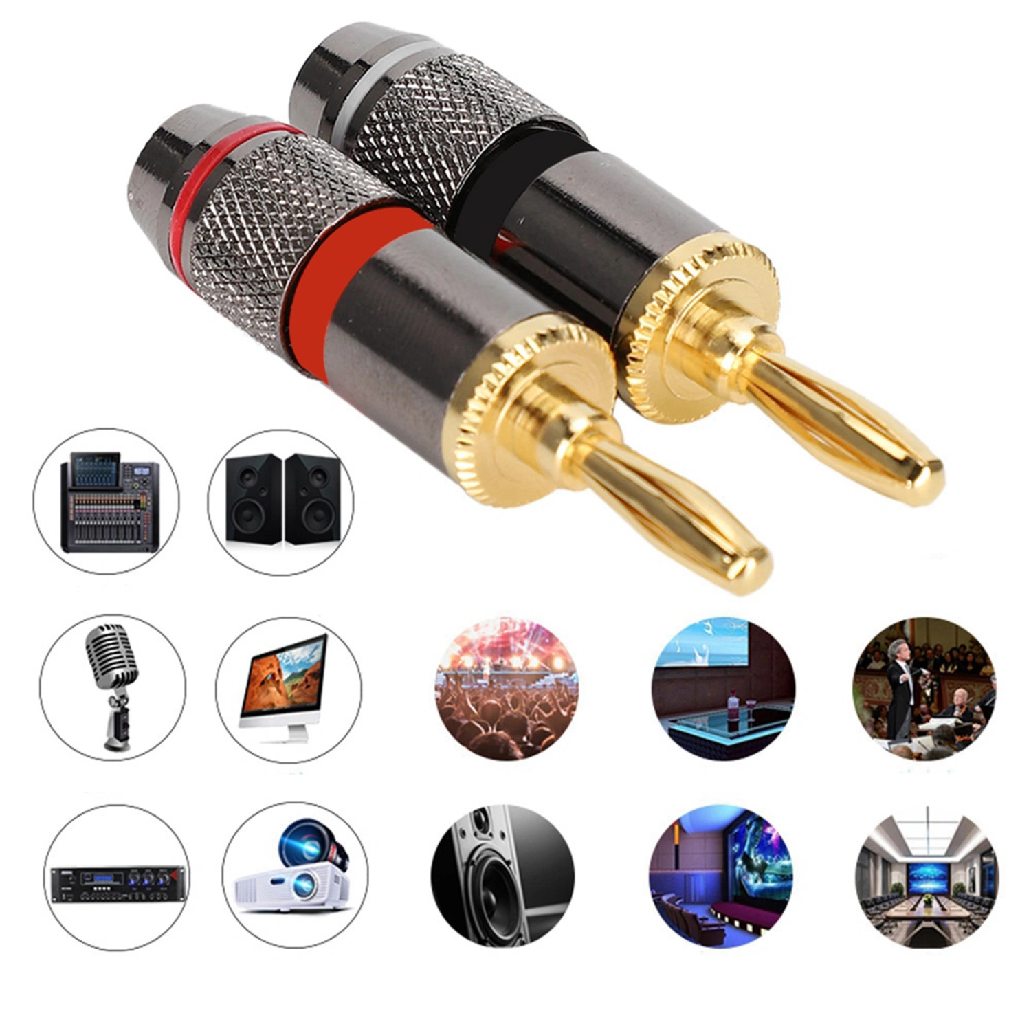24K Gold-plated Pure Copper Banana Head Plug Audio Speaker Cable Connector
