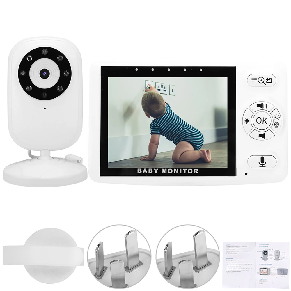 3.5in Wireless Baby Monitor Night Vision 2-way Audio Intercom Temperature Sensor 100-240V(UK)