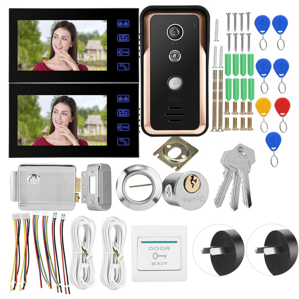 2 Monitor RFID IR Camera 7in Wired Video Intercom with Electric Control Lock 100-240V (AU)