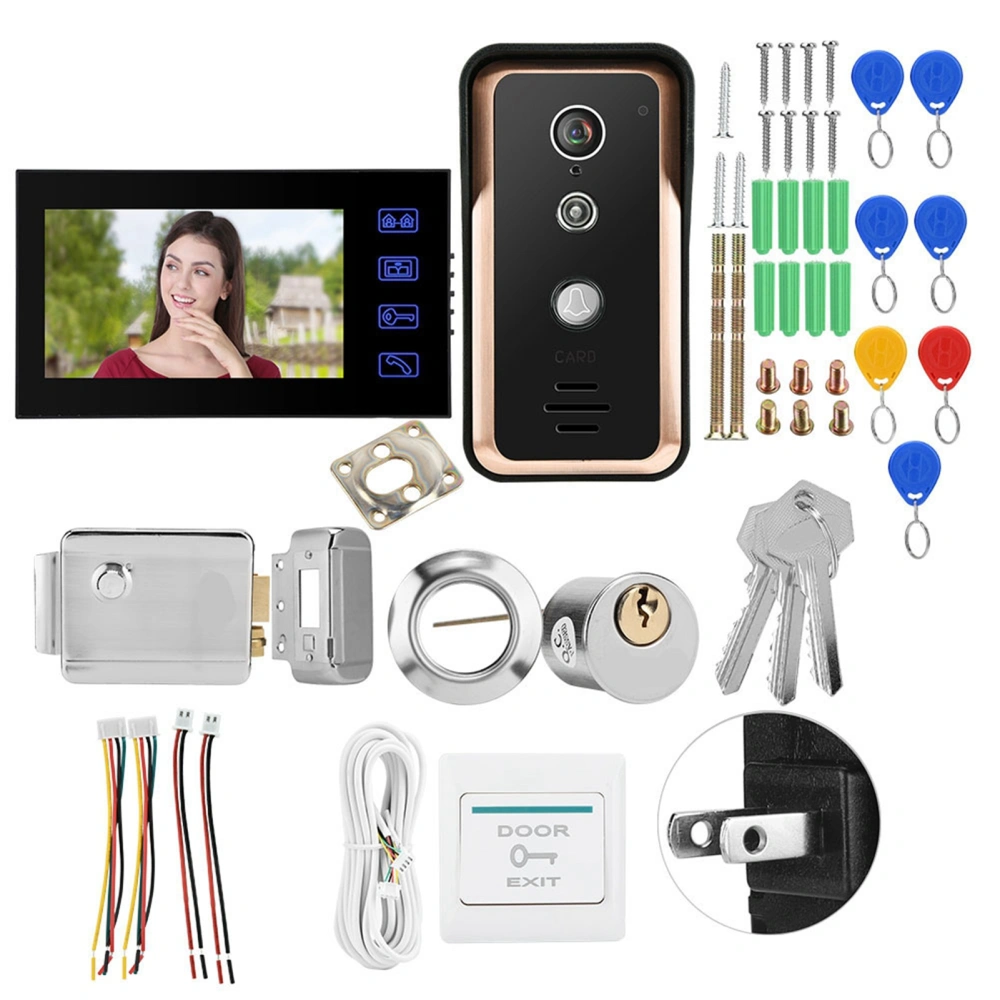 1 Monitor RFID IR Camera 7in Wired Video Intercom with Electric Control Lock 100-240V (US)