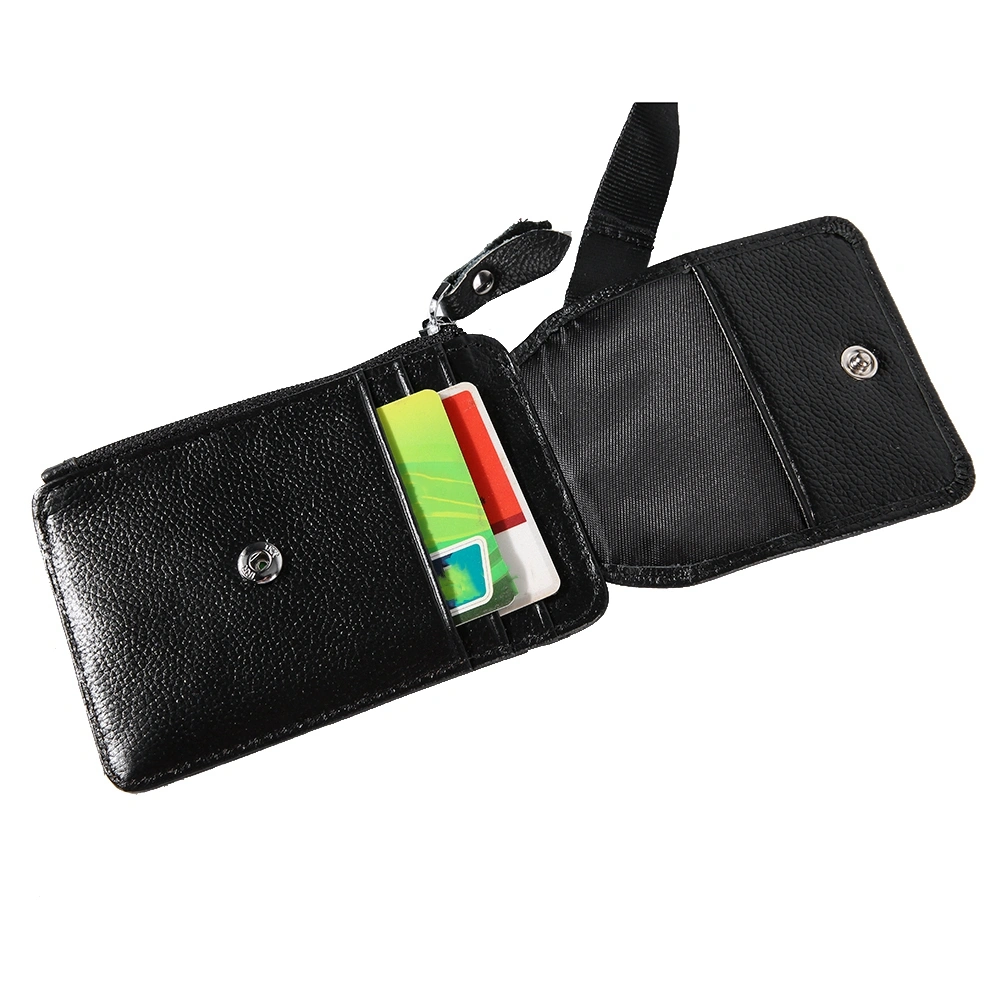 Card Holder RFID Blocking ID Badge Cowhide Wallet Hardware Vertical Lanyard Necklace