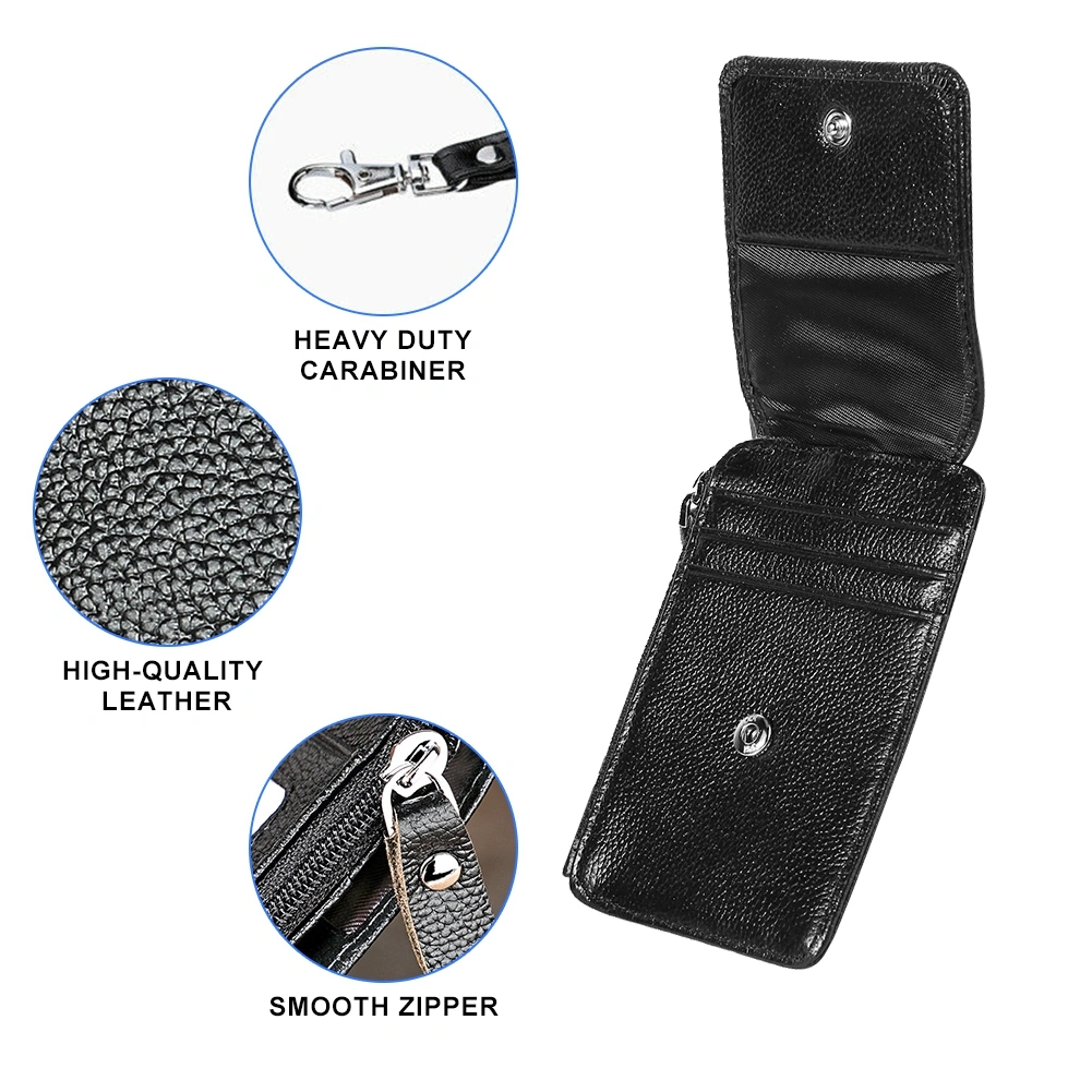 Card Holder RFID Blocking ID Badge Cowhide Wallet Hardware Vertical Lanyard Necklace