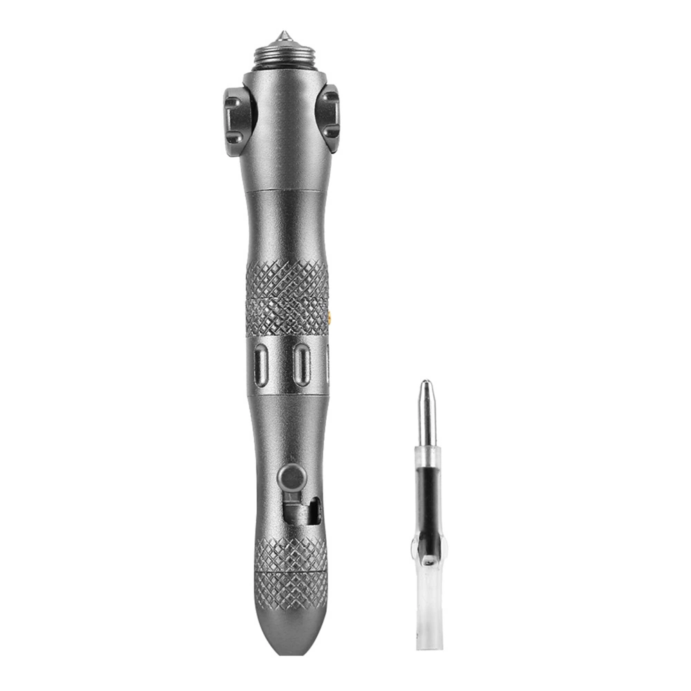 Rotatable Decompression Tactics Defense LED Glass Breaker Writing Survival Outdoor Pens Grey