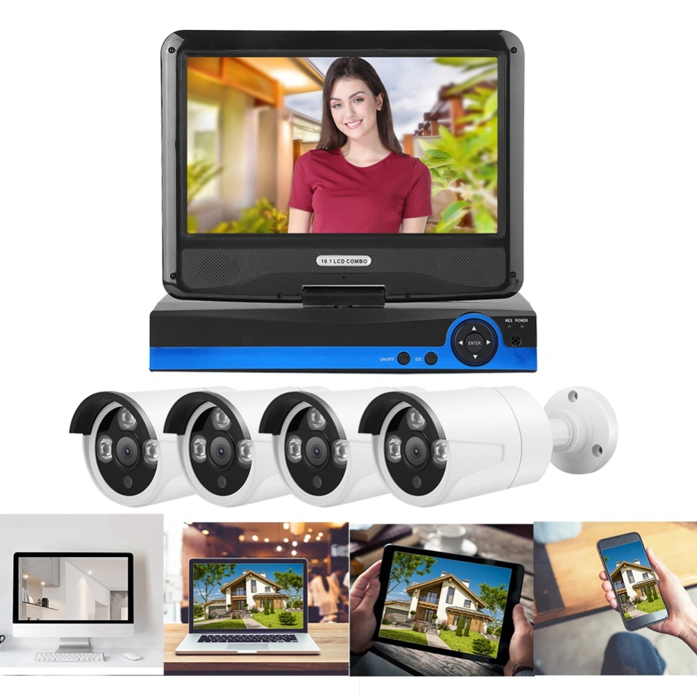 7in Monitor Wireless WIFI Security Camera System CCTV Surveillance 4CH 1080P NVR Kit (US Plug)