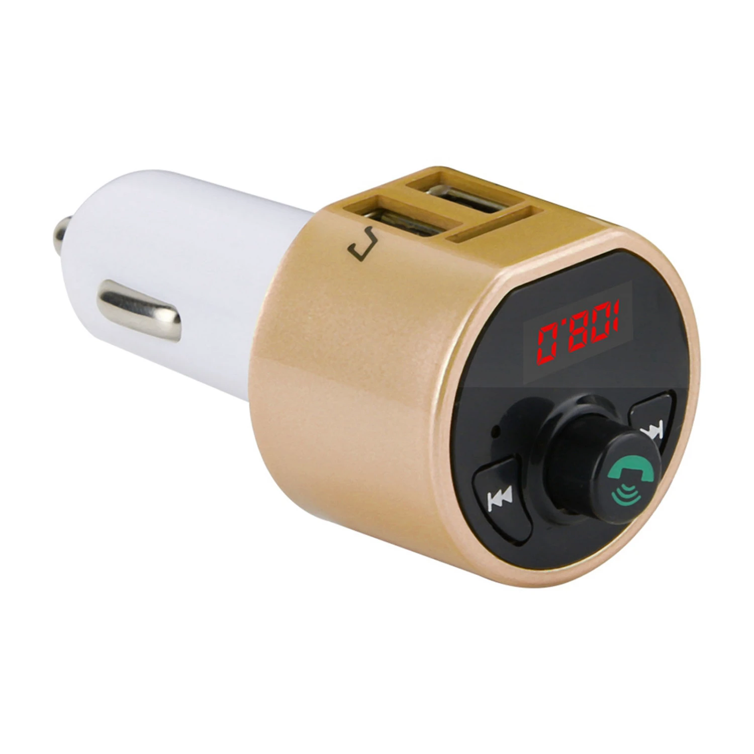 Car Wireless Bluetooth Audio Transmitter FM Radio Adapter Dual USB Charger MP3 Player (Gold)