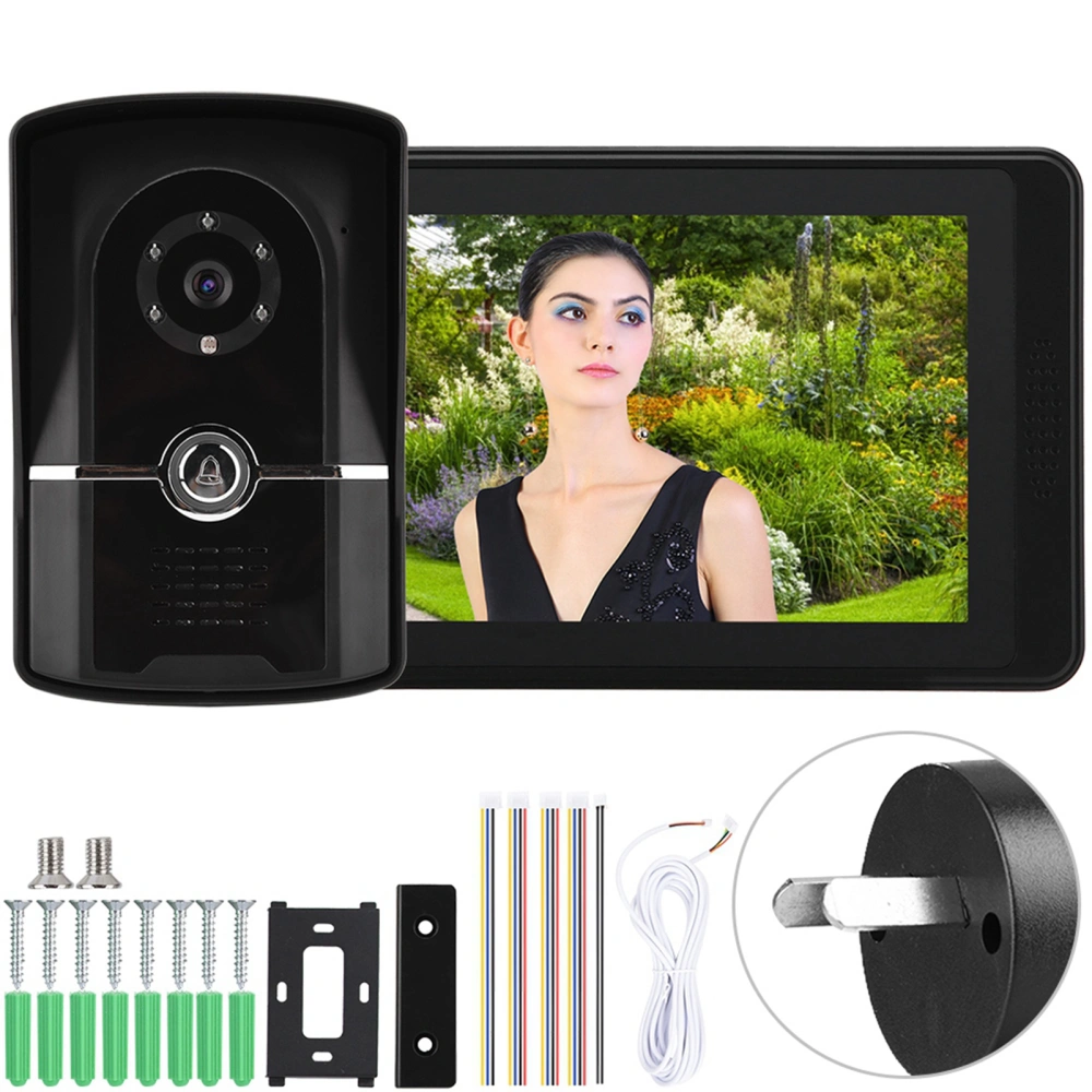 7 Inch LCD Wired Video Door Phone Intercom Doorbell App Remote Unlock Entry System(AU Plug)