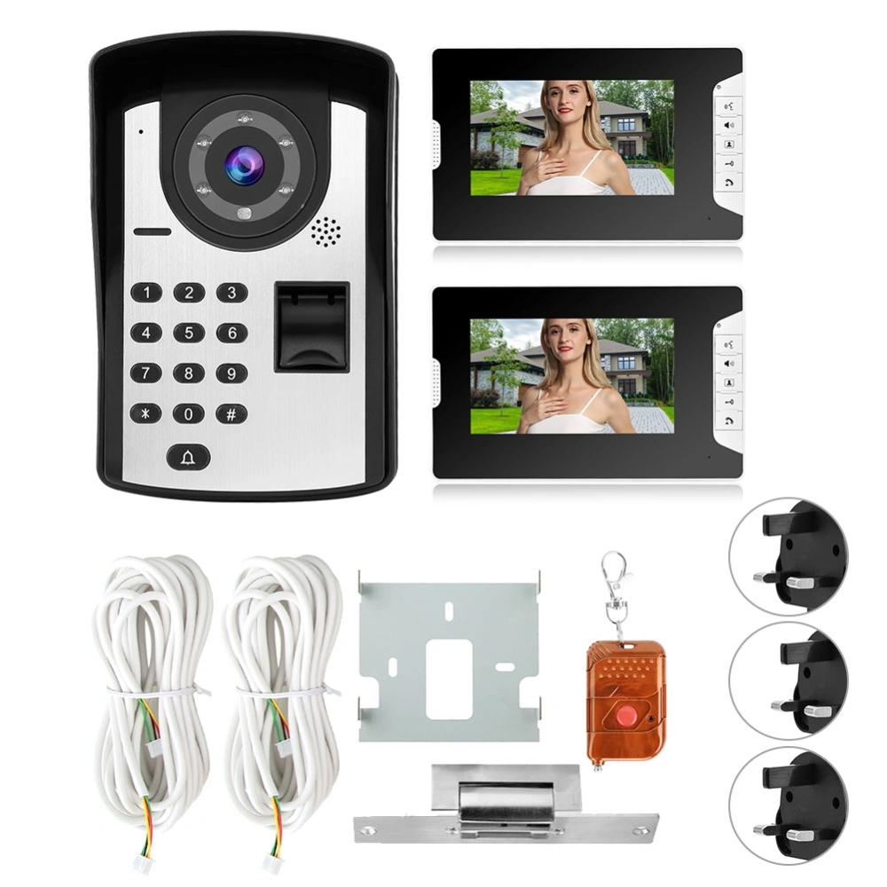 7in LCD IP Fingerprint Password Remote IR Video Smart Doorbell Monitor Intercom(UK Plug)