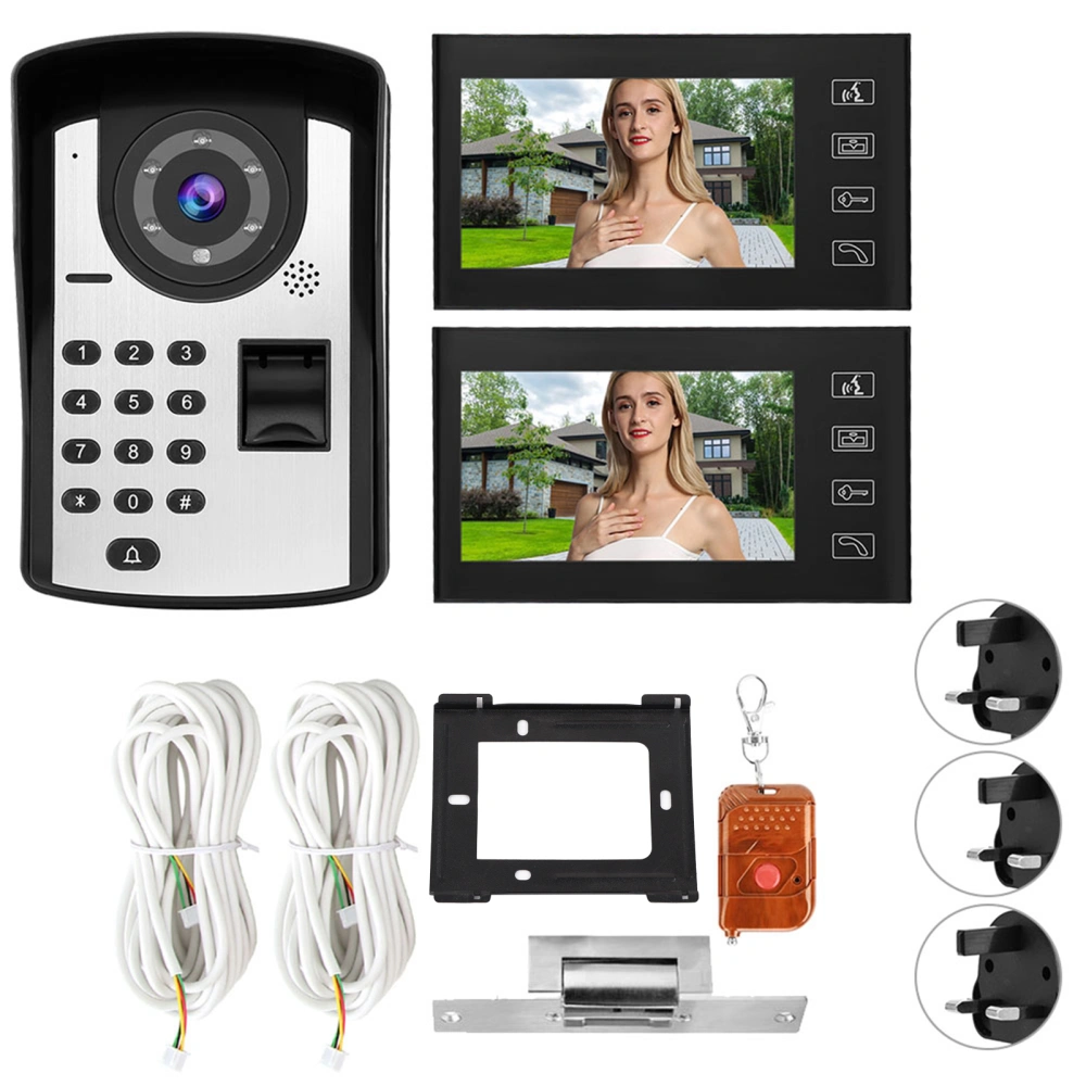 7" LCD Wired Fingerprint Password Video Door Phone Intercom Doorbell Kit with NO Lock(UK Plug)