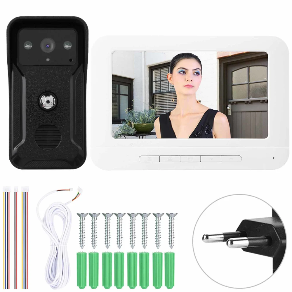 7" Wired Video Doorbell Door Phone Intercom Night Vision Smart Security Doorbell Kit (EU Plug)