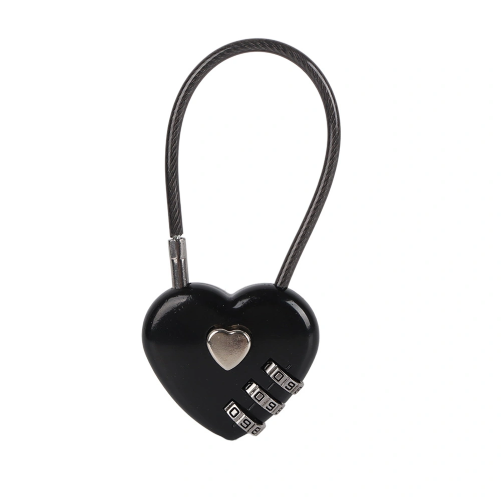 Heart Shape 3 Digit Code Combination Luggage Bag Lock Password Security Couple Padlock(Black)