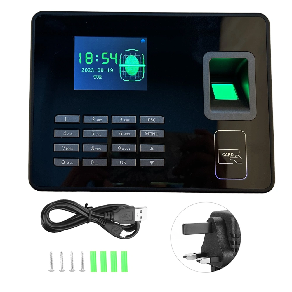 100-240V Smart Biometric Fingerprint Reader Password Employee Attendance Machine(UK Plug)