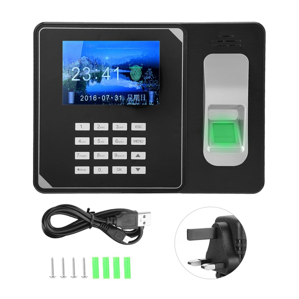 100-240V Smart Password Biometric Fingerprint Attendance Machine with LCD Screen(UK Plug)