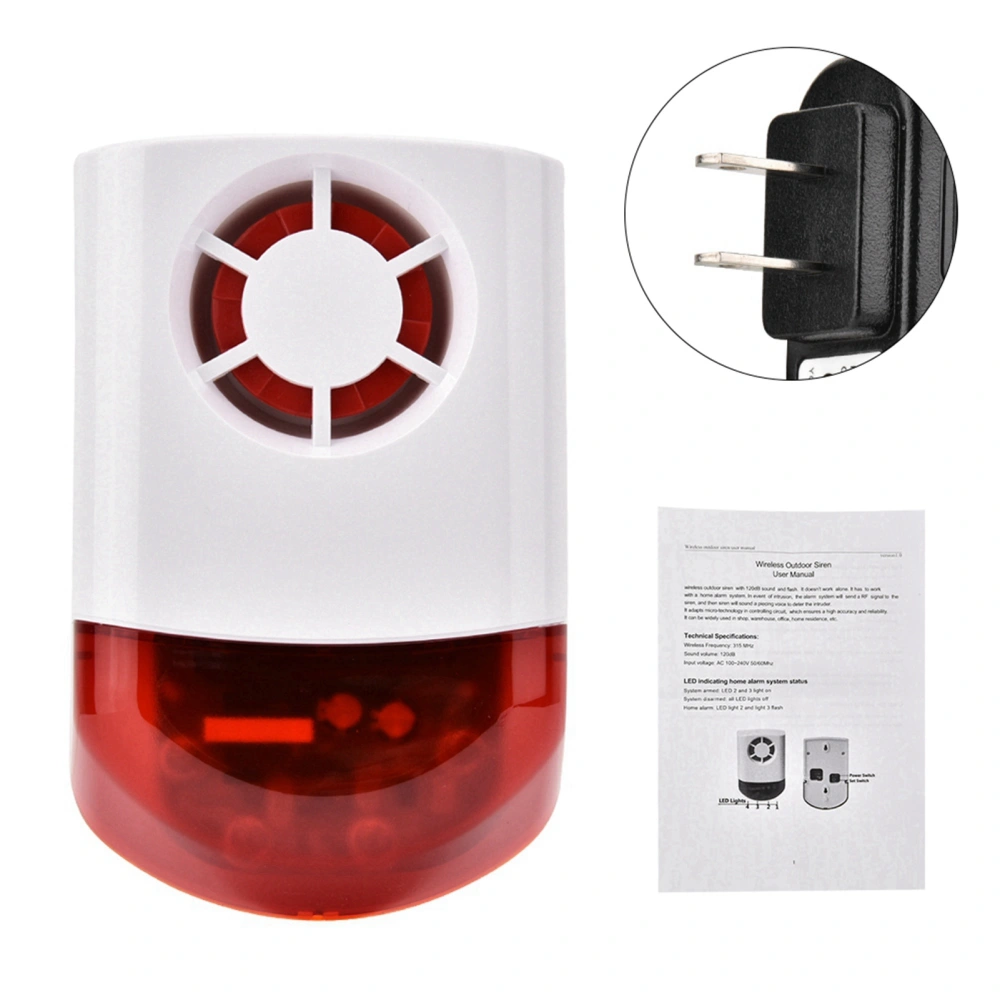 Smart Wireless AcoustO optic Security Alarm System Siren 433MHZ US Plug（100-240V）