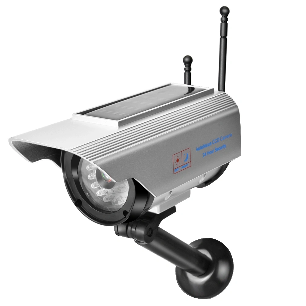 Solar Power LED Fake Camera Outdoor Security Surveillance Silver Dummy Camera