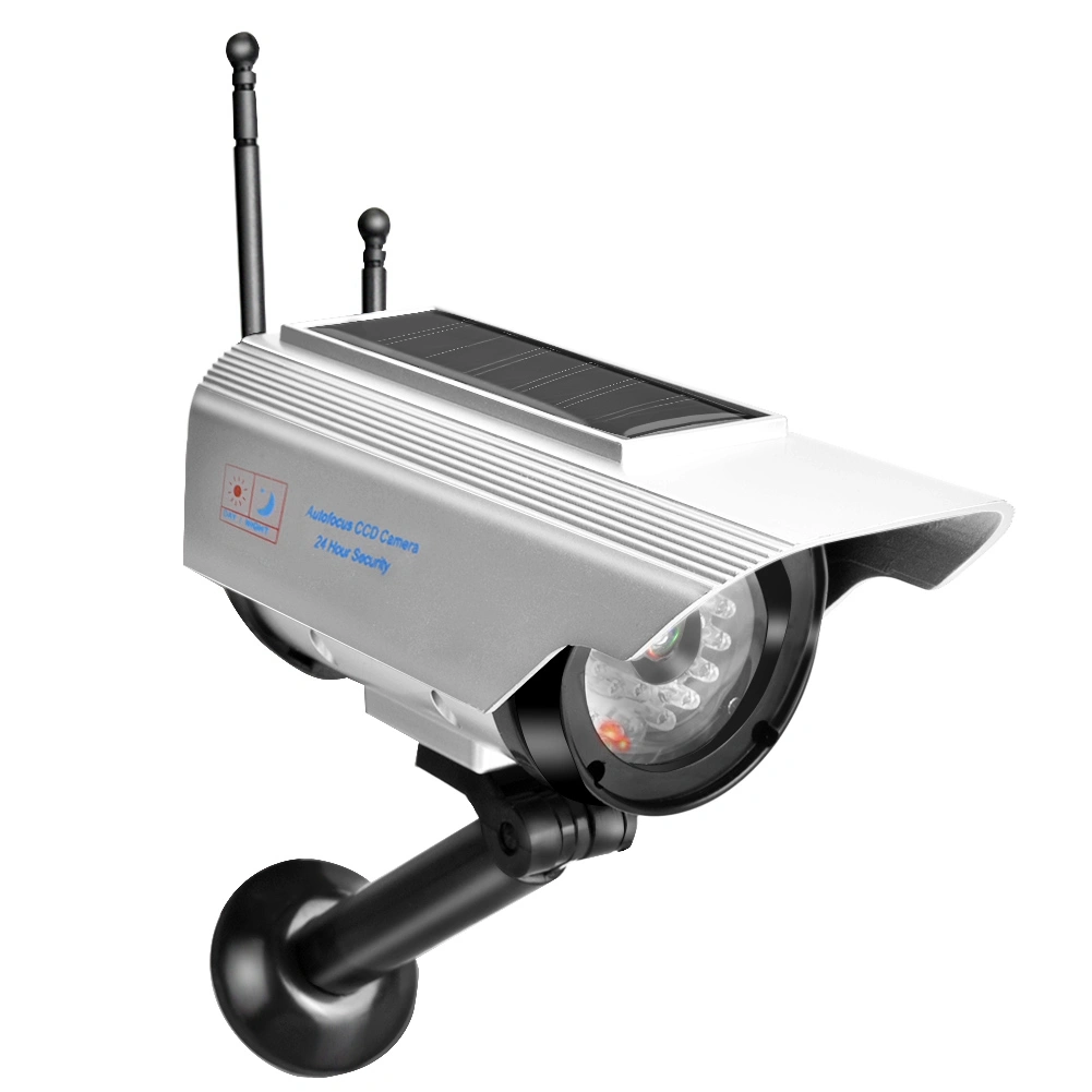 Solar Power LED Fake Camera Outdoor Security Surveillance Silver Dummy Camera