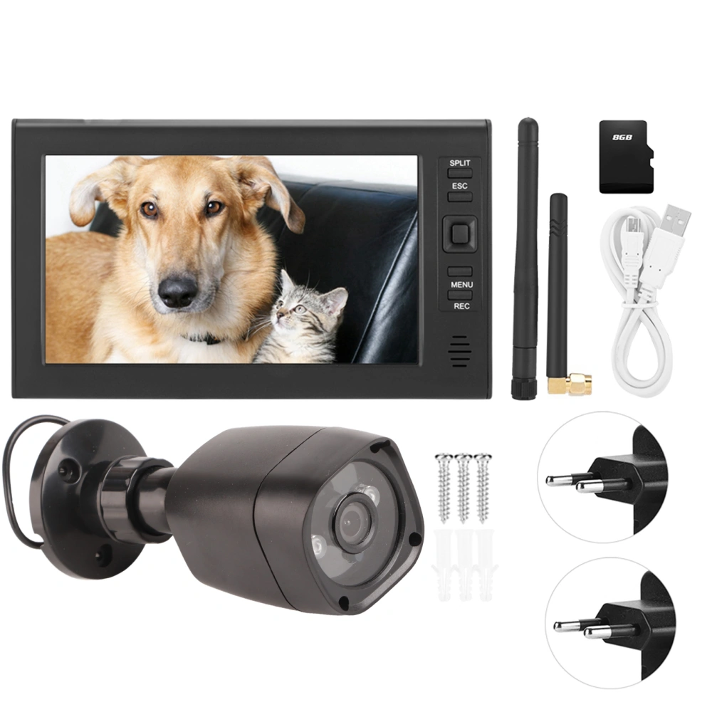 7 Inch LCD Wireless WIFI 4CH Security Monitor System Display+Camera 1pc IR Cameras Memory Card EU