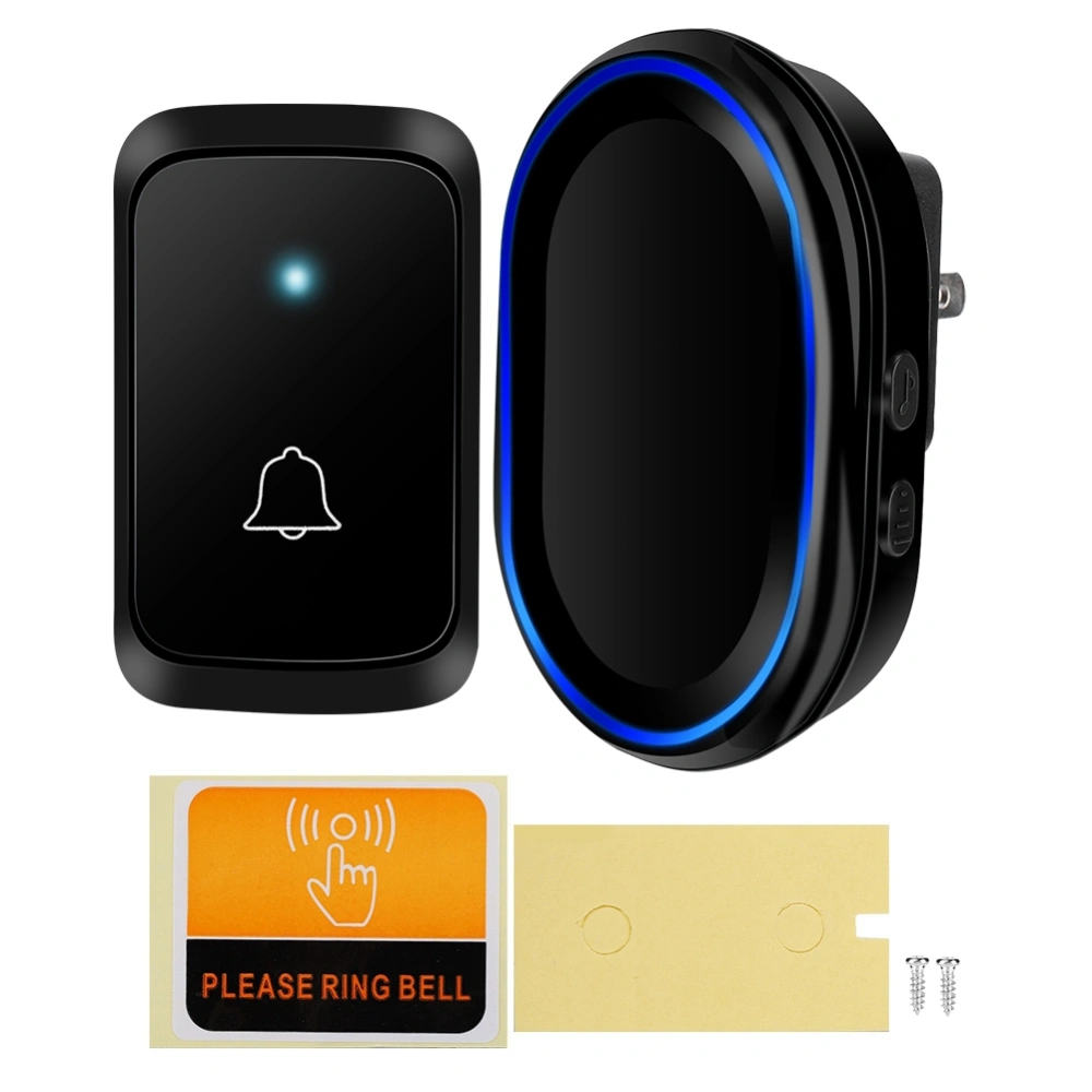 Smart Digital Wireless LED Doorbell Kit Waterproof Home Door Bell 58 Ringtones (Black US)