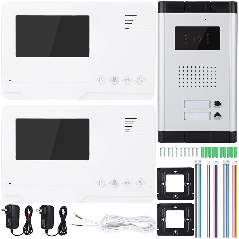 4.3in TFT Video Door Phone Doorbell Intercom Kit 1 Camera 2 Monitors Night Vision US 110-240V