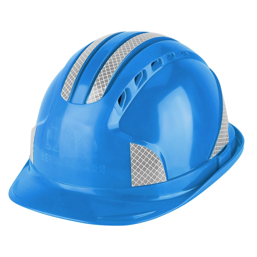 Construction Site Protective Cap Ventilate ABS Hard Hat Reflective Stripe Safety Helmet (Blue)