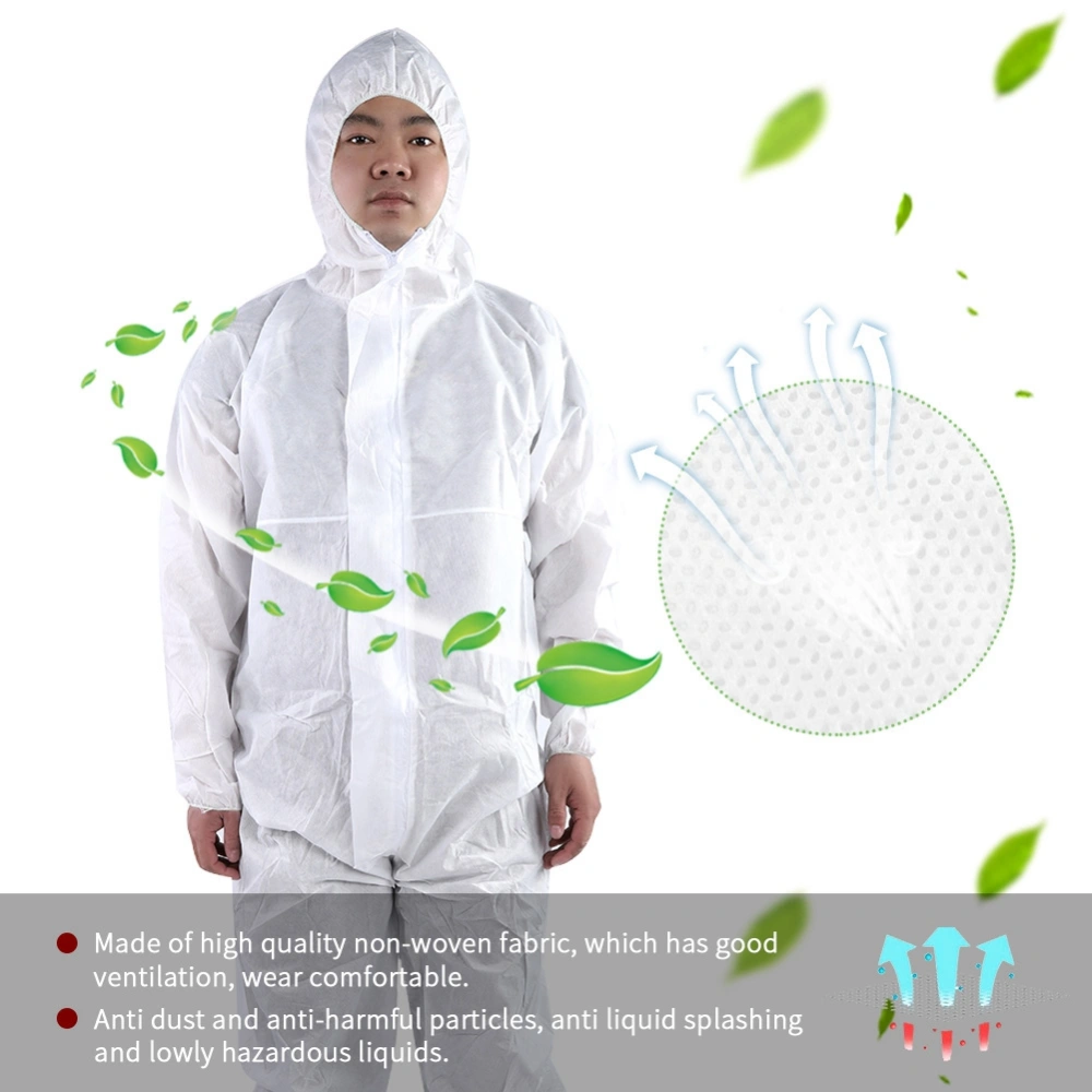 Hooded Coverall Painting Dust Safety Suit Chemical Protective Clothing Workwear White (XL)