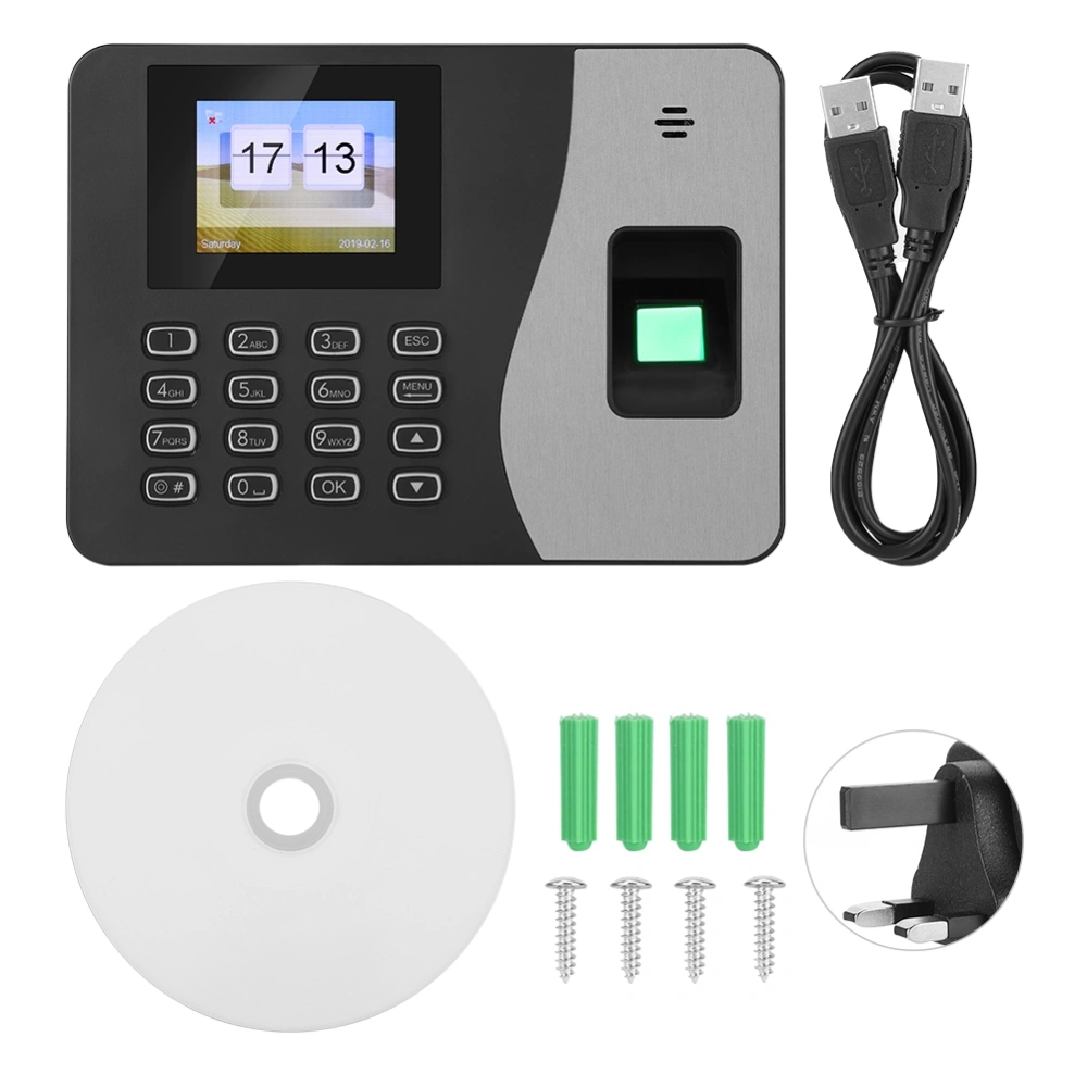 2.4inches TFT LCD Screen Fingerprint Time Clock Attendance Machine Recorder UK Plug 110-240V