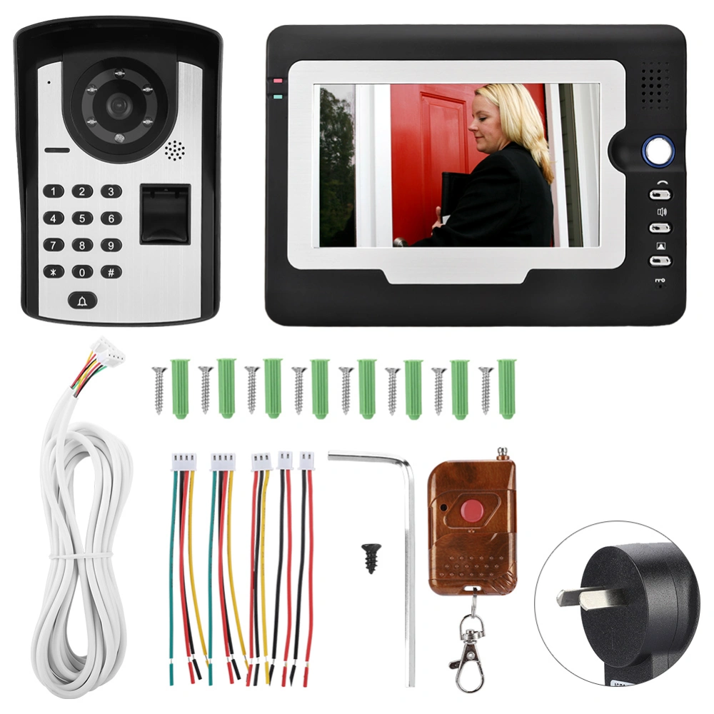 7in Video Door Phone Wired Intercom Doorbell Kit Password Fingerprint Unlocking AU 110-240V