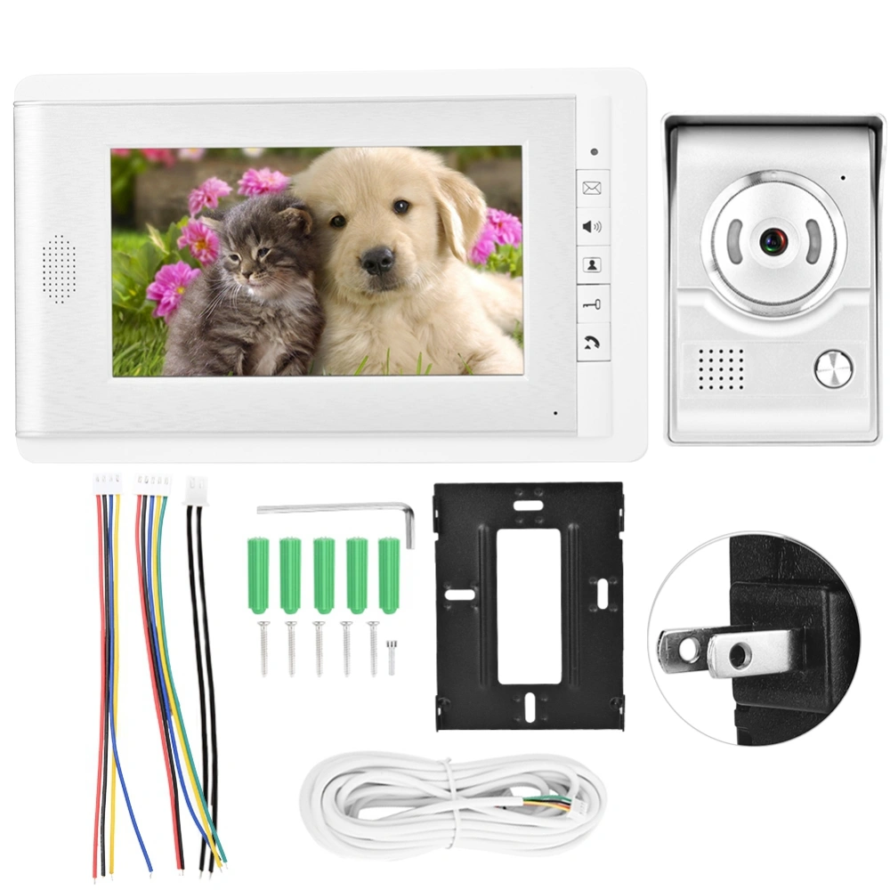 7 In Color HD TFT‑LCD Smart Doorbell Video Intercom Entry System(V70C L+US Plug 100‑240V)