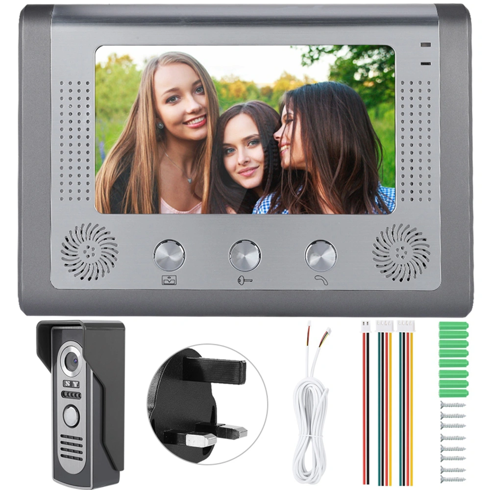 7inch Wired Photo Shooting Touch Screen Video Intercom Doorbell Door Phone 110-240V UK Plug