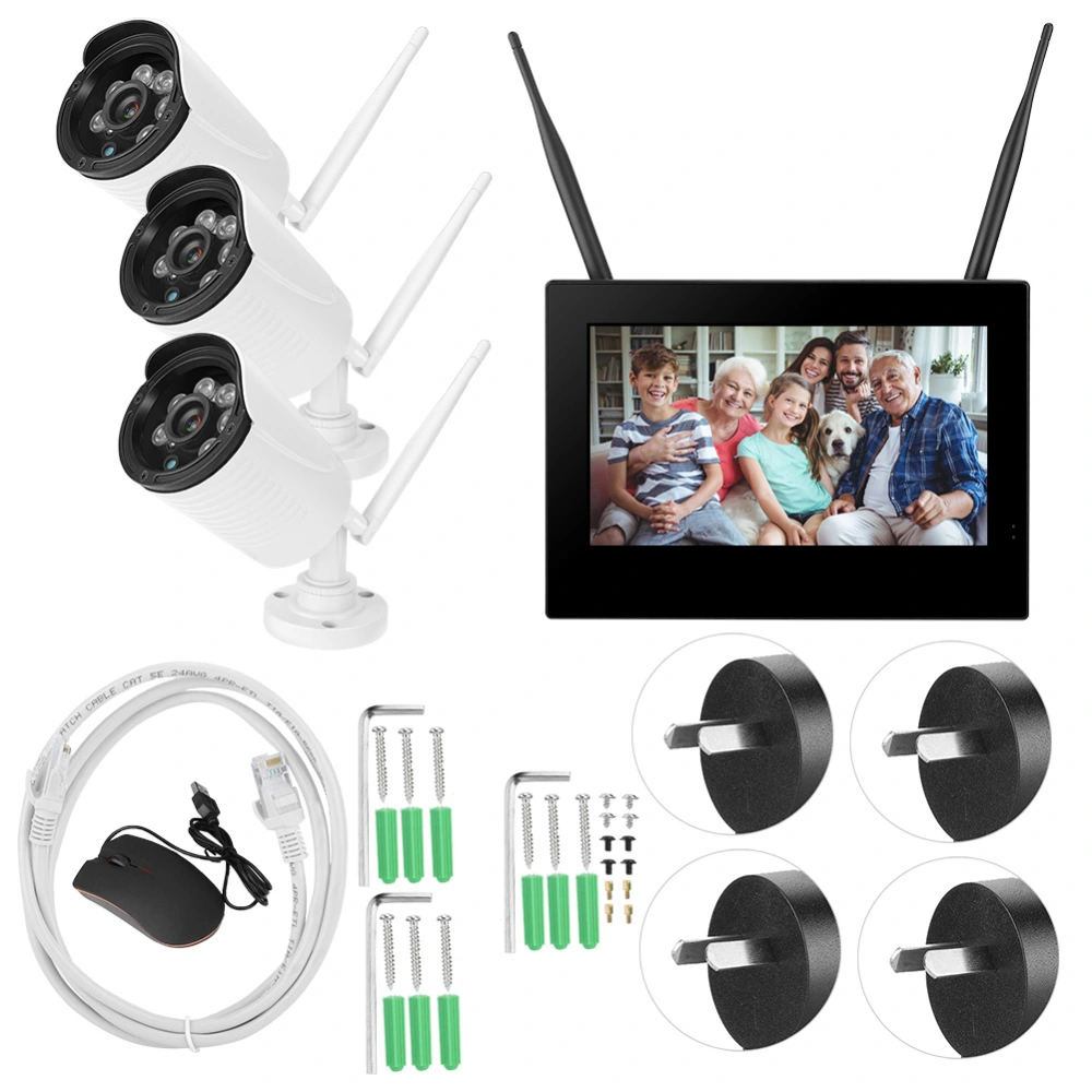 10in 1.3MP HD Wireless WIFI Baby Monitor 3 Cameras Smart DVR Home Security System