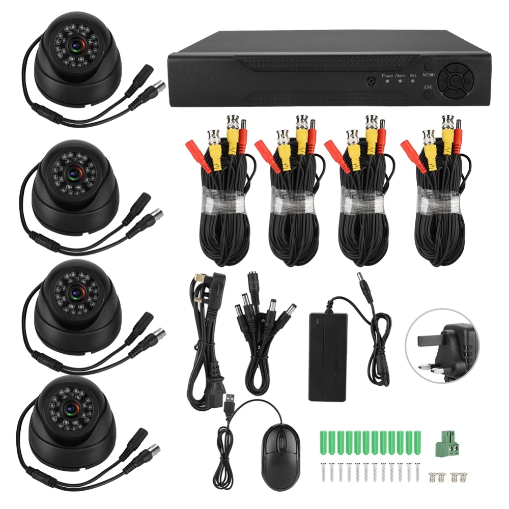 720P 4CH Coaxial AHD Surveillance Video 5-in-1 Security Camera Kit HD 100W Pixels (UK Plug)