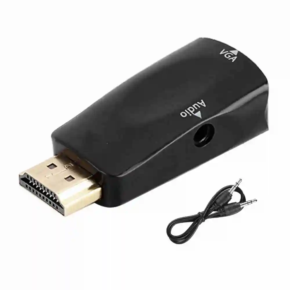 HD 1080P HDMI Female to VGA Female Converter Adapter with 3.5mm Audio Output Cable Black