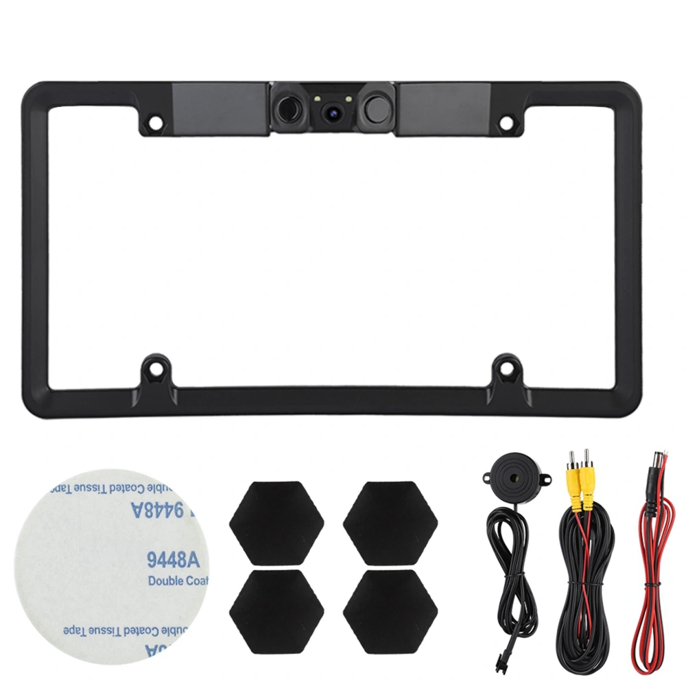 3 in 1 Car License Plate Frame Parking Sensor Radar Rearview Reverse Backup Camera 2LED